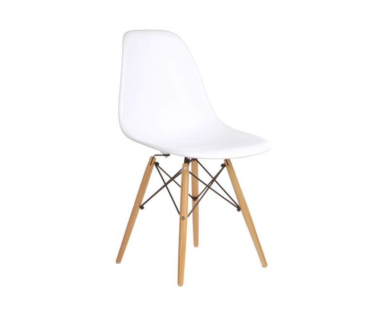 White Shell Side Chair With Wooden Legs