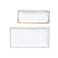 Enameled White and Wood Trays (Set of 2)