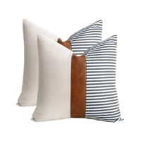 18" Leather & Stripe Linen Throw Pillow