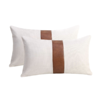 White Linen & Leather Lumbar Pillow