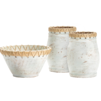 Cane Wrapped Bowl and Pots (Set of 3)