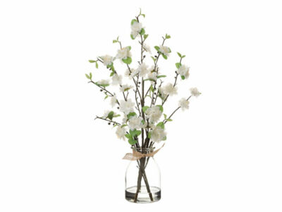 White Cherry Blossom in Glass Vase, artificial plants, home store barbados, decor